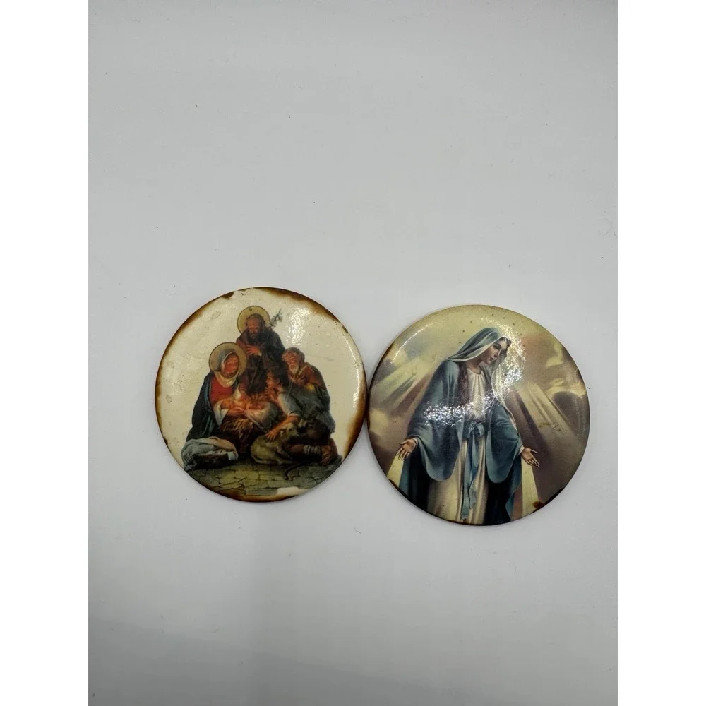 Lot 2 Vintage Catholic Religious Magnets Nativity Virgin Mary Made Taiwan 3in
